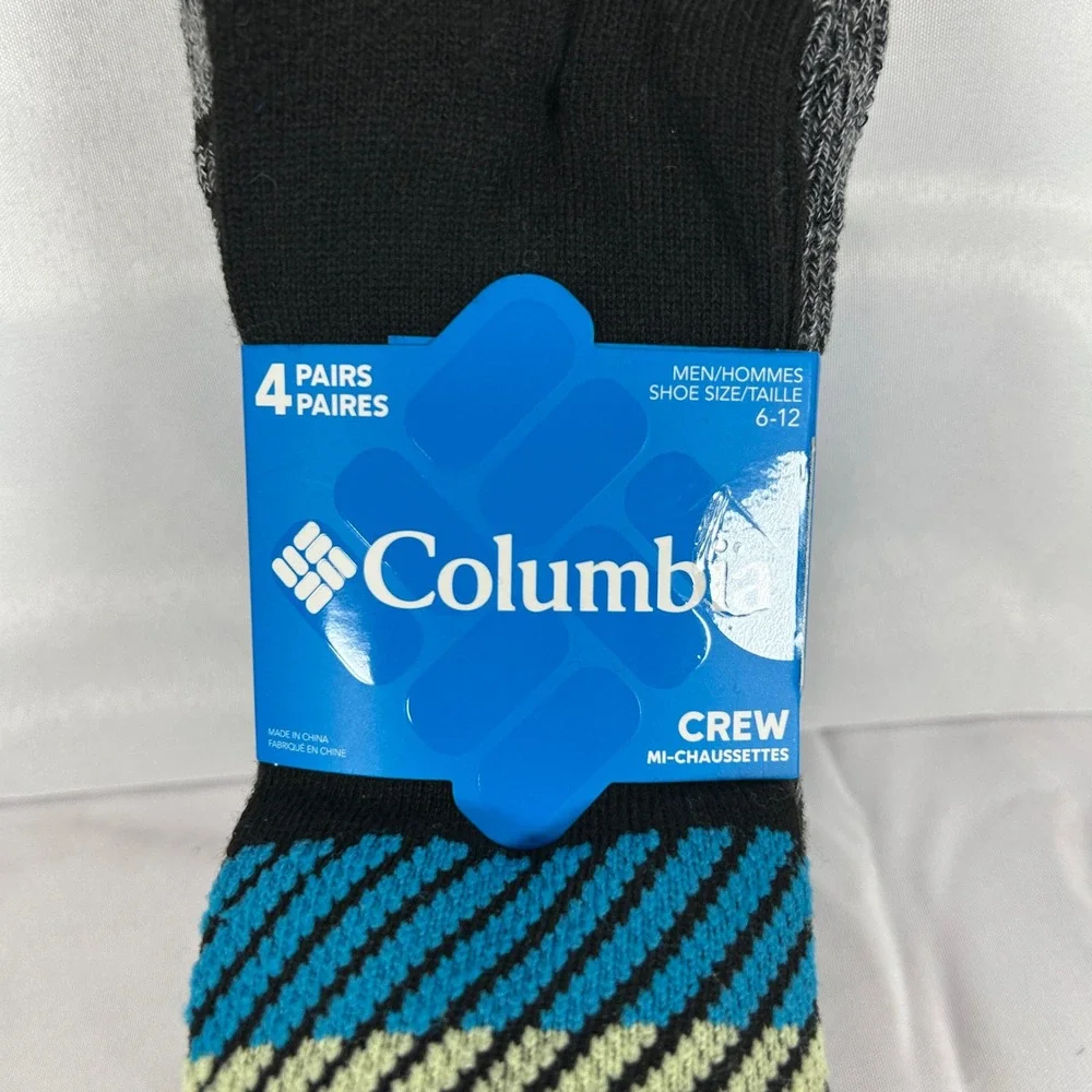 Columbia Mens 4 Pack Crew Socks Wool Blend Size 6-12 RCB035MMEBK14PR Black Multi